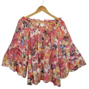 Zac & Rachel Women's Floral Peasant Bell Sleeve Blouse Size XXL